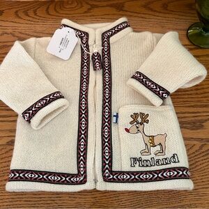 Karmen Finland Children’s Wool Cardigan Sweater Christmas Reindeer